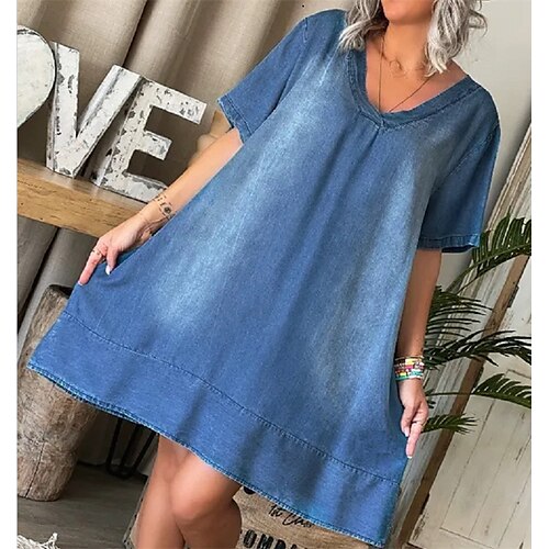 Women's Denim Dress Knee Length Dress Blue Short Sleeve Solid Color Ruched Spring Summer V Neck Stylish Casual 2022 S M L XL XXL
Women's Denim Dress Knee Length Dress Blue Short Sleeve Solid Color Ruched Spring Summer V Neck Stylish Casual 2022 S M L XL XXL
