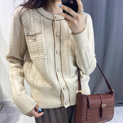 Mulheres Sueter Cardigan Saltador Crochê Tricotar Botão Tricotado Cor imaculada Gola Redonda à moda Elegante Ao ar livre Diário Inverno Outono Rosa Bege Tamanho Único / Manga Longa / Feriado / Casual
Mulheres Sueter Cardigan Saltador Crochê Tricotar Botão Tricotado Cor imaculada Gola Redonda à moda Elegante Ao ar livre Diário Inverno Outono Rosa Bege Tamanho Único / Manga Longa / Feriado / Casual