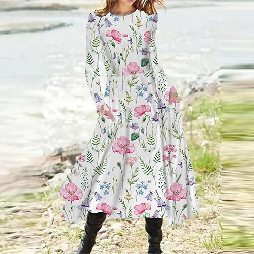 Women's A Line Dress Midi Dress White Long Sleeve Floral Pocket Print Fall Spring Round Neck Casual Vacation 2022 S M L XL XXL 3XL
Women's A Line Dress Midi Dress White Long Sleeve Floral Pocket Print Fall Spring Round Neck Casual Vacation 2022 S M L XL XXL 3XL