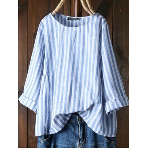 Women's Plus Size Tops Blouse Shirt Striped Print 3/4 Length Sleeve Crewneck Streetwear Daily Going out Cotton Fall Spring Blue Gray
Women's Plus Size Tops Blouse Shirt Striped Print 3/4 Length Sleeve Crewneck Streetwear Daily Going out Cotton Fall Spring Blue Gray