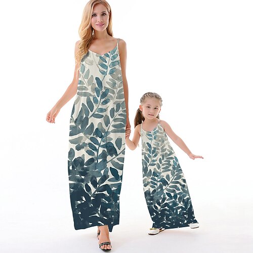 Mommy and Me Dresses Leaf Causal Backless Green Blue Sleeveless Maxi Strap Dress Active Matching Outfits
Mommy and Me Dresses Leaf Causal Backless Green Blue Sleeveless Maxi Strap Dress Active Matching Outfits