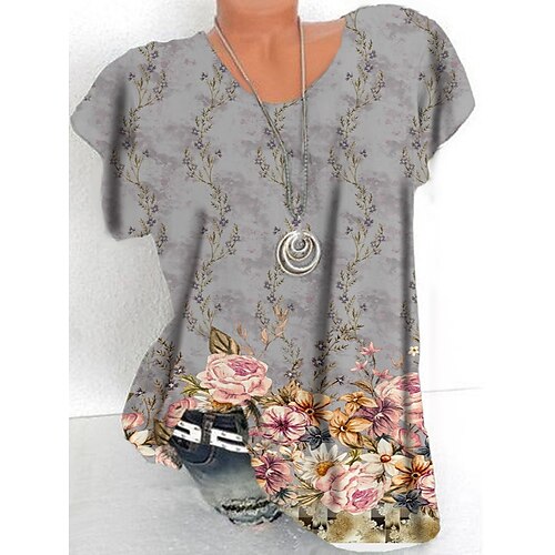 Women's Plus Size Tops T shirt Tee Floral Print Short Sleeve Crewneck Streetwear Daily Sports Cotton Spandex Jersey Spring Summer Gray
Women's Plus Size Tops T shirt Tee Floral Print Short Sleeve Crewneck Streetwear Daily Sports Cotton Spandex Jersey Spring Summer Gray
