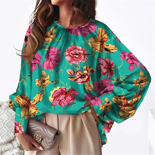 Women's Blouse Floral Casual Daily Floral Blouse Long Sleeve Print Round Neck Elegant Batwing Sleeve Loose Green Blue S
Women's Blouse Floral Casual Daily Floral Blouse Long Sleeve Print Round Neck Elegant Batwing Sleeve Loose Green Blue S