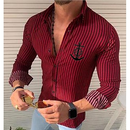 Men's Shirt non-printing Striped Anchor Turndown Christmas Party Button-Down Long Sleeve Tops Casual Slim Fit Black Yellow Red / Summer
Men's Shirt non-printing Striped Anchor Turndown Christmas Party Button-Down Long Sleeve Tops Casual Slim Fit Black Yellow Red / Summer