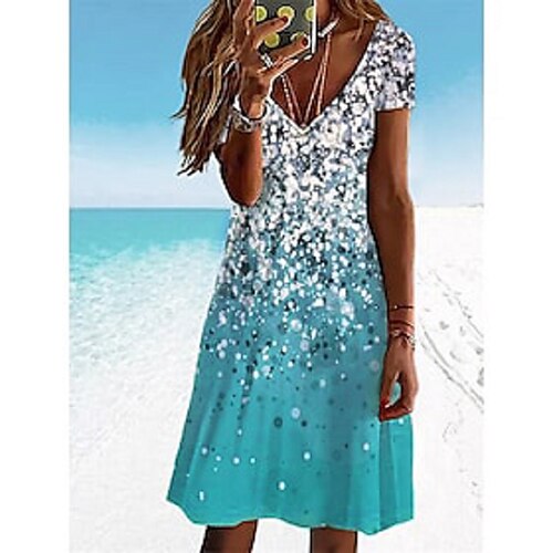 Women's A Line Dress Knee Length Dress Green Short Sleeve Color Gradient Print Spring Summer V Neck Basic 2022 S M L XL XXL 3XL / 3D Print
Women's A Line Dress Knee Length Dress Green Short Sleeve Color Gradient Print Spring Summer V Neck Basic 2022 S M L XL XXL 3XL / 3D Print
