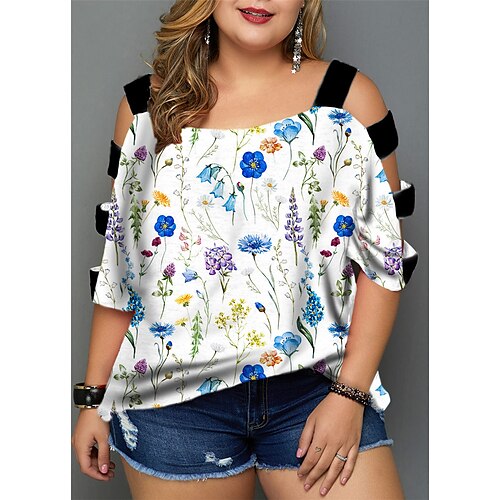 Women's Plus Size Tops Blouse Shirt Floral Cut Out Print Half Sleeve V Neck Streetwear Daily Going out Polyester Spring Summer Blue Rainbow
Women's Plus Size Tops Blouse Shirt Floral Cut Out Print Half Sleeve V Neck Streetwear Daily Going out Polyester Spring Summer Blue Rainbow