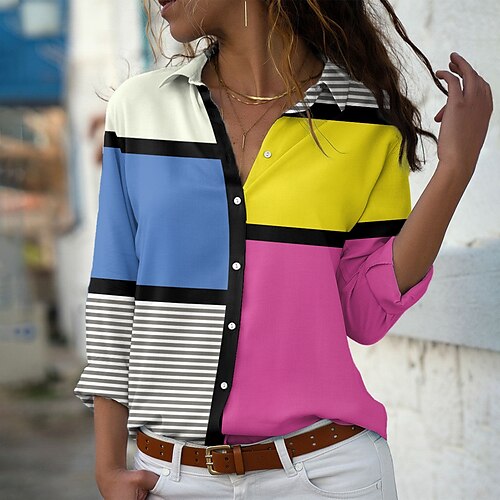 Women's Blouse Shirt Pink Color Block Striped Button Print Long Sleeve Daily Weekend Streetwear Casual Shirt Collar Regular S
Women's Blouse Shirt Pink Color Block Striped Button Print Long Sleeve Daily Weekend Streetwear Casual Shirt Collar Regular S