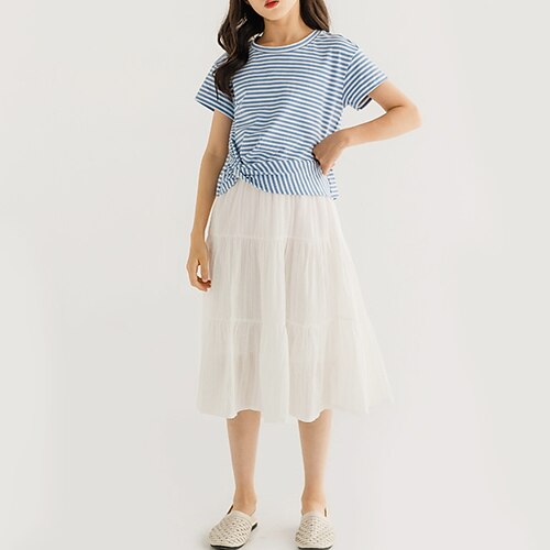 2 Pieces Kids Girls' T-shirt & Skirt Clothing Set Outfit Stripe Short Sleeve Pleated Cotton Set Outdoor Active Daily Spring Summer 4-12 Years Blue
2 Pieces Kids Girls' T-shirt & Skirt Clothing Set Outfit Stripe Short Sleeve Pleated Cotton Set Outdoor Active Daily Spring Summer 4-12 Years Blue