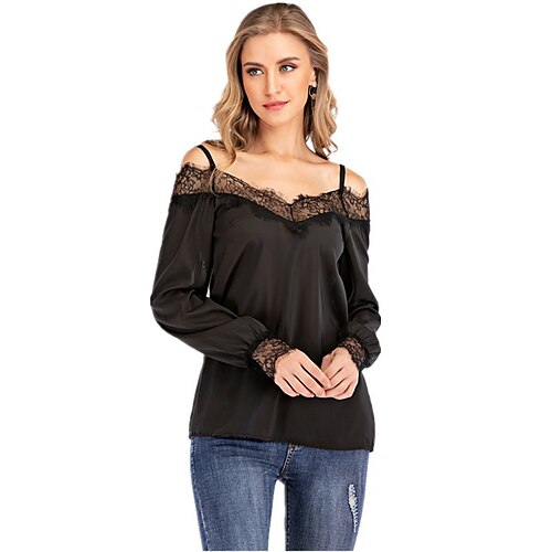 Women's Shirt Plain Daily Weekend Shirt Long Sleeve Off Shoulder Lace Patchwork Off Shoulder Casual Streetwear Green Black Blue S
Women's Shirt Plain Daily Weekend Shirt Long Sleeve Off Shoulder Lace Patchwork Off Shoulder Casual Streetwear Green Black Blue S