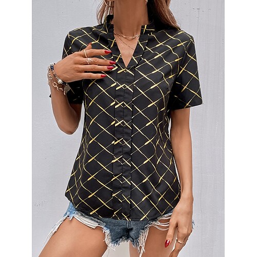 Women's Blouse Shirt Black Plaid Print Short Sleeve Office Business Streetwear Casual V Neck Regular Geometric S
Women's Blouse Shirt Black Plaid Print Short Sleeve Office Business Streetwear Casual V Neck Regular Geometric S