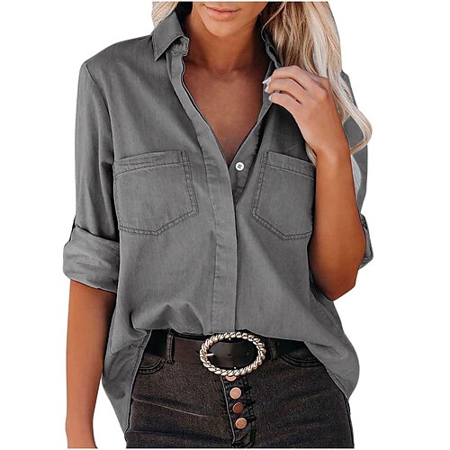 Cross-Border Hot Sale European And American Hot Products 2022 Spring And Autumn New Women's Solid Color Lapel Denim Casual Shirt
Cross-Border Hot Sale European And American Hot Products 2022 Spring And Autumn New Women's Solid Color Lapel Denim Casual Shirt