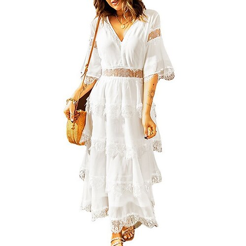 Women's Party Dress Maxi long Dress White Black Pink Half Sleeve Pure Color Lace Spring Summer V Neck Stylish Elegant 2022 S M L
Women's Party Dress Maxi long Dress White Black Pink Half Sleeve Pure Color Lace Spring Summer V Neck Stylish Elegant 2022 S M L