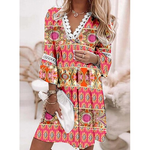 Women's A Line Dress Short Mini Dress Red 3/4 Length Sleeve Print Print Spring Summer V Neck Stylish Casual 2022 S M L XL XXL 3XL 4XL
Women's A Line Dress Short Mini Dress Red 3/4 Length Sleeve Print Print Spring Summer V Neck Stylish Casual 2022 S M L XL XXL 3XL 4XL
