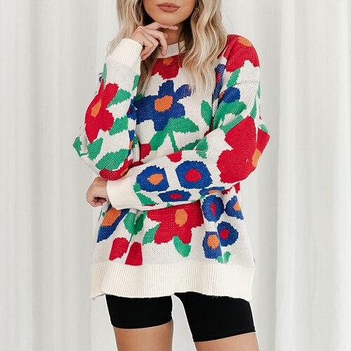 Women's Pullover Sweater Jumper Crochet Knit Knitted Print Floral Crew Neck Stylish Casual Daily Holiday Fall Winter White Black S M L / Long Sleeve
Women's Pullover Sweater Jumper Crochet Knit Knitted Print Floral Crew Neck Stylish Casual Daily Holiday Fall Winter White Black S M L / Long Sleeve