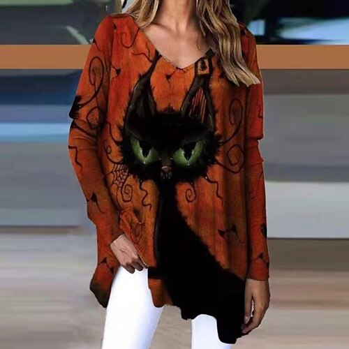 Women's Blouse Ghost Halloween 3D Cat Blouse Shirt Long Sleeve Print V Neck Halloween Green Purple Red S / 3D Print
Women's Blouse Ghost Halloween 3D Cat Blouse Shirt Long Sleeve Print V Neck Halloween Green Purple Red S / 3D Print