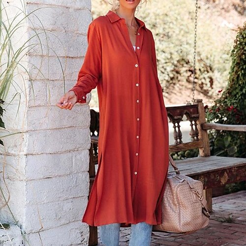 Women's Shift Dress Midi Dress Gray Yellow Red Long Sleeve Pure Color Button Fall Winter Shirt Collar Casual Mature 2022 S M L XL
Women's Shift Dress Midi Dress Gray Yellow Red Long Sleeve Pure Color Button Fall Winter Shirt Collar Casual Mature 2022 S M L XL