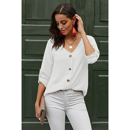Women's Blouse Plain Daily Weekend Blouse Shirt Long Sleeve Button V Neck Streetwear Green White Black S
Women's Blouse Plain Daily Weekend Blouse Shirt Long Sleeve Button V Neck Streetwear Green White Black S