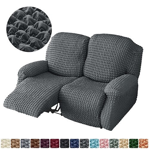 

6-Pieces Set Stretch Recliner Cover Recliner Couch Covers with Side Pocket,Non Slip Reclining Slipcovers for Standard 2 Seater Recliner, Soft Thick Seersucker Fabric