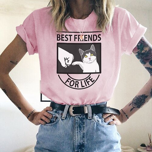 Women's T shirt Tee Pink Yellow Navy Blue Cat Text Print Short Sleeve Casual Weekend Basic Round Neck Regular Cotton Cat Painting S
Women's T shirt Tee Pink Yellow Navy Blue Cat Text Print Short Sleeve Casual Weekend Basic Round Neck Regular Cotton Cat Painting S