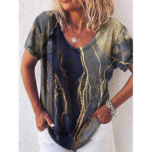 Women's T shirt Tee Blue Geometric Short Sleeve Casual Daily Basic V Neck Regular Loose Fit Geometric S / 3D Print
Women's T shirt Tee Blue Geometric Short Sleeve Casual Daily Basic V Neck Regular Loose Fit Geometric S / 3D Print