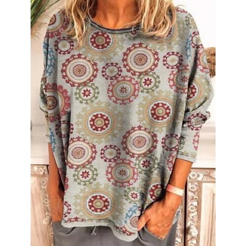 Women's T shirt Tee Graphic Patterned Geometric Home Casual Daily Bohemian Theme Geometric T shirt Tee Long Sleeve Patchwork Print Round Neck Vintage Boho Gray S / 3D Print
Women's T shirt Tee Graphic Patterned Geometric Home Casual Daily Bohemian Theme Geometric T shirt Tee Long Sleeve Patchwork Print Round Neck Vintage Boho Gray S / 3D Print