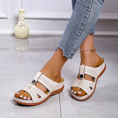 Women's Sandals Daily Comfort Shoes Platform Sandals Summer Wedge Heel Round Toe Classic Walking Shoes PU Leather Cotton Loafer Solid Colored Dark Brown Black Red
Women's Sandals Daily Comfort Shoes Platform Sandals Summer Wedge Heel Round Toe Classic Walking Shoes PU Leather Cotton Loafer Solid Colored Dark Brown Black Red