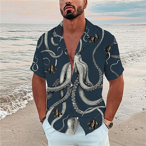 Men's Shirt Graphic Shirt Animal Octopus Turndown Navy Blue 3D Print Outdoor Street Short Sleeve Button-Down Print Clothing Apparel Fashion Designer Casual Breathable / Summer / Spring / Summer
Men's Shirt Graphic Shirt Animal Octopus Turndown Navy Blue 3D Print Outdoor Street Short Sleeve Button-Down Print Clothing Apparel Fashion Designer Casual Breathable / Summer / Spring / Summer