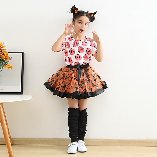 Kids Girls' Halloween Clothing Set 3 Pieces Short Sleeve Black Orange Skull Pumpkin Print Party Active Cute Regular Above Knee 3-12 Years
Kids Girls' Halloween Clothing Set 3 Pieces Short Sleeve Black Orange Skull Pumpkin Print Party Active Cute Regular Above Knee 3-12 Years