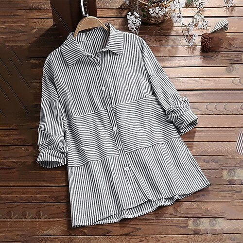 Women's Plus Size Tops Blouse Shirt Striped Button Print Long Sleeve Shirt Collar Streetwear Daily Vacation Cotton Fall Winter Green Black
Women's Plus Size Tops Blouse Shirt Striped Button Print Long Sleeve Shirt Collar Streetwear Daily Vacation Cotton Fall Winter Green Black