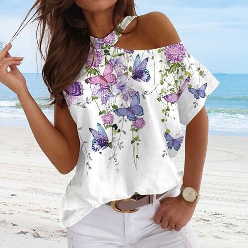 Women's Floral Butterfly Casual Holiday Weekend Floral Butterfly Painting T shirt Tee Short Sleeve Cut Out Print One Shoulder Basic Essential Tops White S / 3D Print
Women's Floral Butterfly Casual Holiday Weekend Floral Butterfly Painting T shirt Tee Short Sleeve Cut Out Print One Shoulder Basic Essential Tops White S / 3D Print