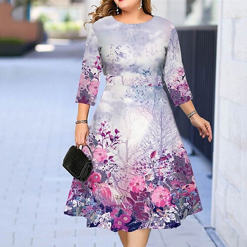 Women's Plus Size Holiday Dress Floral Crew Neck Print 3/4 Length Sleeve Fall Spring Work Casual Midi Dress Daily Vacation Dress
Women's Plus Size Holiday Dress Floral Crew Neck Print 3/4 Length Sleeve Fall Spring Work Casual Midi Dress Daily Vacation Dress