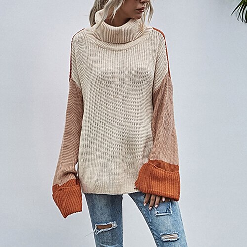 Women's Pullover Sweater Jumper Ribbed Crochet Knit Tunic Knitted Patchwork Color Block Turtleneck Stylish Casual Daily Going out Drop Shoulder Fall Winter Beige S M L / Long Sleeve / Regular Fit
Women's Pullover Sweater Jumper Ribbed Crochet Knit Tunic Knitted Patchwork Color Block Turtleneck Stylish Casual Daily Going out Drop Shoulder Fall Winter Beige S M L / Long Sleeve / Regular Fit