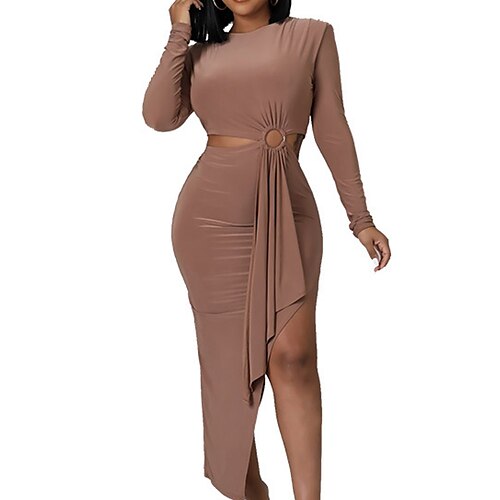 Women's Sheath Dress Maxi long Dress Khaki Long Sleeve Pure Color Split Lace up Spring Summer Round Neck Stylish Mature 2022 S M L XL XXL
Women's Sheath Dress Maxi long Dress Khaki Long Sleeve Pure Color Split Lace up Spring Summer Round Neck Stylish Mature 2022 S M L XL XXL