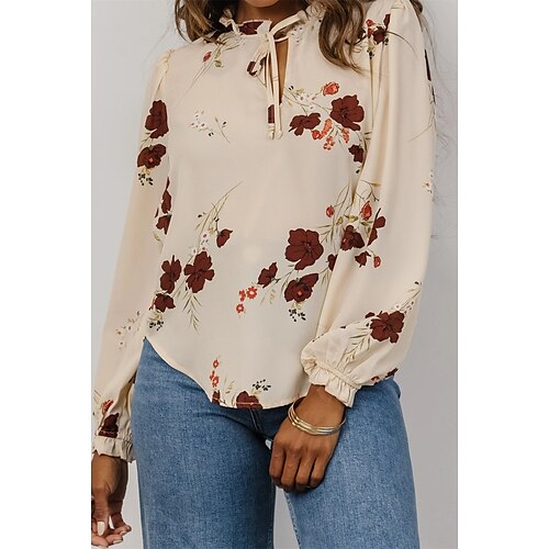 Women's Shirt Floral Holiday Weekend Floral Shirt Long Sleeve Lace up Print V Neck Casual Streetwear Beige S / 3D Print
Women's Shirt Floral Holiday Weekend Floral Shirt Long Sleeve Lace up Print V Neck Casual Streetwear Beige S / 3D Print