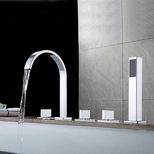 

Bathtub Faucet - Contemporary Electroplated Roman Tub Ceramic Valve Bath Shower Mixer Taps / Three Handles Two Holes