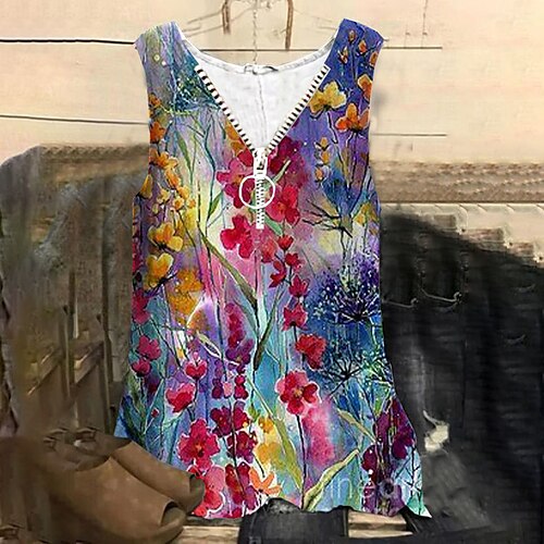 Women's Plus Size Tops Tank Top Floral Zipper Print Sleeveless V Neck Streetwear Daily Holiday Cotton Spandex Jersey Spring Summer Purple
Women's Plus Size Tops Tank Top Floral Zipper Print Sleeveless V Neck Streetwear Daily Holiday Cotton Spandex Jersey Spring Summer Purple