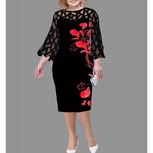 Women's Plus Size Holiday Dress Floral Crew Neck Lace 3/4 Length Sleeve Fall Winter Casual Knee Length Dress Daily Holiday Dress / Print
Women's Plus Size Holiday Dress Floral Crew Neck Lace 3/4 Length Sleeve Fall Winter Casual Knee Length Dress Daily Holiday Dress / Print