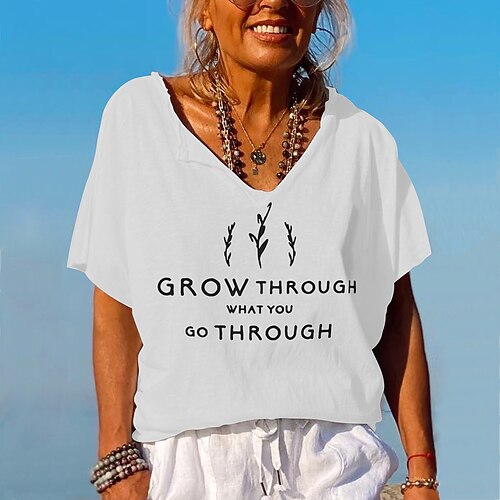 Women's T shirt Tee Leaf Text Casual Weekend Floral Inspirational Painting T shirt Tee Short Sleeve Print V Neck Basic Essential Green White Black S
Women's T shirt Tee Leaf Text Casual Weekend Floral Inspirational Painting T shirt Tee Short Sleeve Print V Neck Basic Essential Green White Black S