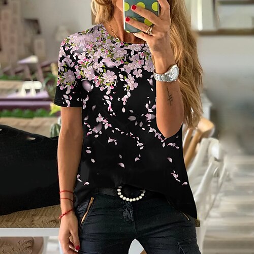 Women's T shirt Tee Pink Floral Print Short Sleeve Casual Holiday Basic Round Neck Regular Floral Painting S / 3D Print
Women's T shirt Tee Pink Floral Print Short Sleeve Casual Holiday Basic Round Neck Regular Floral Painting S / 3D Print