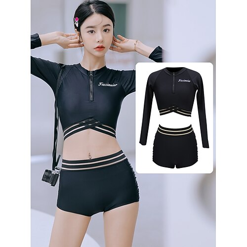 Women's Athletic Swimwear Rash guard Swimsuit UV Sun Protection Quick Dry Long Sleeve Swimwear Bathing Suit with Boy Shorts Swimming Surfing Beach Water Sports Solid Colored Autumn / Fall Spring
Women's Athletic Swimwear Rash guard Swimsuit UV Sun Protection Quick Dry Long Sleeve Swimwear Bathing Suit with Boy Shorts Swimming Surfing Beach Water Sports Solid Colored Autumn / Fall Spring