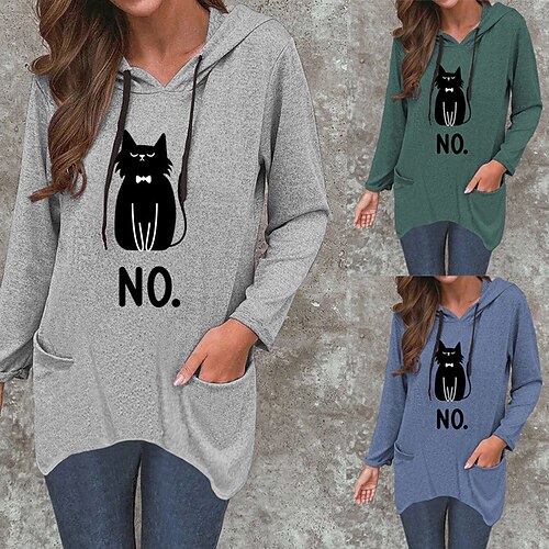 Women's Hoodie Pullover Cat Text Pocket Cat Ear Print Casual Sports Hot Stamping Casual Streetwear Hoodies Sweatshirts Green Blue Gray
Women's Hoodie Pullover Cat Text Pocket Cat Ear Print Casual Sports Hot Stamping Casual Streetwear Hoodies Sweatshirts Green Blue Gray