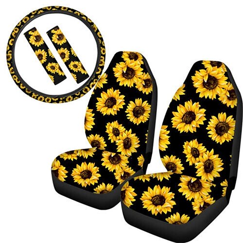 Trendy Sunflower Print Soft Comfortable Car Seat Covers 5 Pieces Front Seat Only Universal Cute Bucket Seats Protector Fit for Car SUV(Bright Sunflower on Blakc Background)
Trendy Sunflower Print Soft Comfortable Car Seat Covers 5 Pieces Front Seat Only Universal Cute Bucket Seats Protector Fit for Car SUV(Bright Sunflower on Blakc Background)
