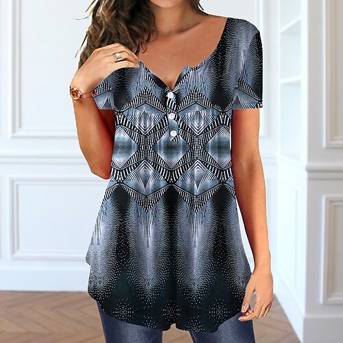 Women's T shirt Tee Green Blue Purple Graphic Button Print Short Sleeve Casual Weekend Basic V Neck Long Painting S / 3D Print
Women's T shirt Tee Green Blue Purple Graphic Button Print Short Sleeve Casual Weekend Basic V Neck Long Painting S / 3D Print
