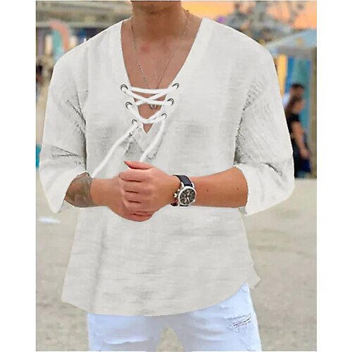Men's Casual Shirt Solid Color V Neck Drawstring Daily Street Beach Vacation Holiday Top Shirts 3/4 Length Sleeve Summer Fall Shirts Comfortable Lightweight White Black
Men's Casual Shirt Solid Color V Neck Drawstring Daily Street Beach Vacation Holiday Top Shirts 3/4 Length Sleeve Summer Fall Shirts Comfortable Lightweight White Black