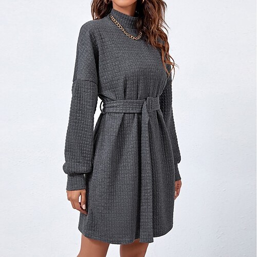 Women's Shift Dress Short Mini Dress Dark Gray Long Sleeve Pure Color Jacquard With Belt Fall Winter High Neck Fashion Modern 2022 S M L XL
Women's Shift Dress Short Mini Dress Dark Gray Long Sleeve Pure Color Jacquard With Belt Fall Winter High Neck Fashion Modern 2022 S M L XL