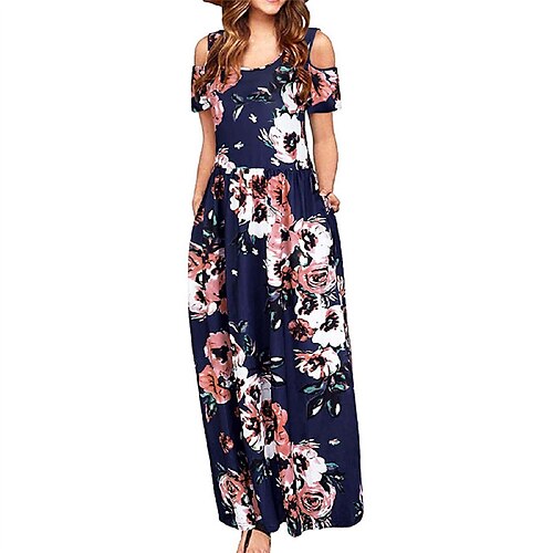 Women's A Line Dress Maxi long Dress Black Purple Wine Dark Blue Short Sleeve Floral Cold Shoulder Print Spring Summer Round Neck Casual 2022 S M L XL XXL
Women's A Line Dress Maxi long Dress Black Purple Wine Dark Blue Short Sleeve Floral Cold Shoulder Print Spring Summer Round Neck Casual 2022 S M L XL XXL