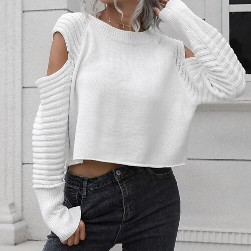 Women's Pullover Sweater Jumper Ribbed Knit Knitted Cold Shoulder Pure Color Crew Neck Stylish Casual Daily Holiday Fall Winter White Black S M L / Long Sleeve
Women's Pullover Sweater Jumper Ribbed Knit Knitted Cold Shoulder Pure Color Crew Neck Stylish Casual Daily Holiday Fall Winter White Black S M L / Long Sleeve