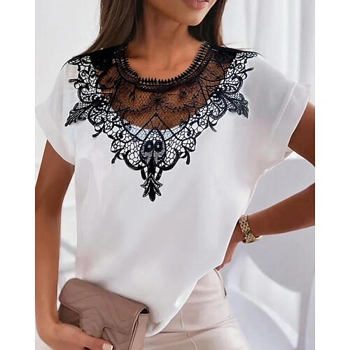 Women's T shirt Tee Plain Casual Daily T shirt Tee Short Sleeve Lace V Neck Basic Vintage White S
Women's T shirt Tee Plain Casual Daily T shirt Tee Short Sleeve Lace V Neck Basic Vintage White S