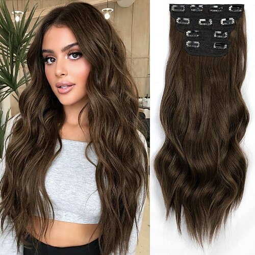 4PCS Clip in Beach Wavy Hair Extensions 20 Inches Long Synthetic Hairpieces Bouncy Curly Hair Extensions for Women
4PCS Clip in Beach Wavy Hair Extensions 20 Inches Long Synthetic Hairpieces Bouncy Curly Hair Extensions for Women