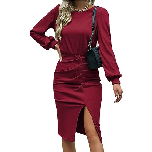 Women's Sweater Jumper Dress Bodycon Knee Length Dress Long Sleeve Pure Color Split Fall Winter Crew Neck Stylish Classic Lantern Sleeve 2022 S M L XL 2XL
Women's Sweater Jumper Dress Bodycon Knee Length Dress Long Sleeve Pure Color Split Fall Winter Crew Neck Stylish Classic Lantern Sleeve 2022 S M L XL 2XL